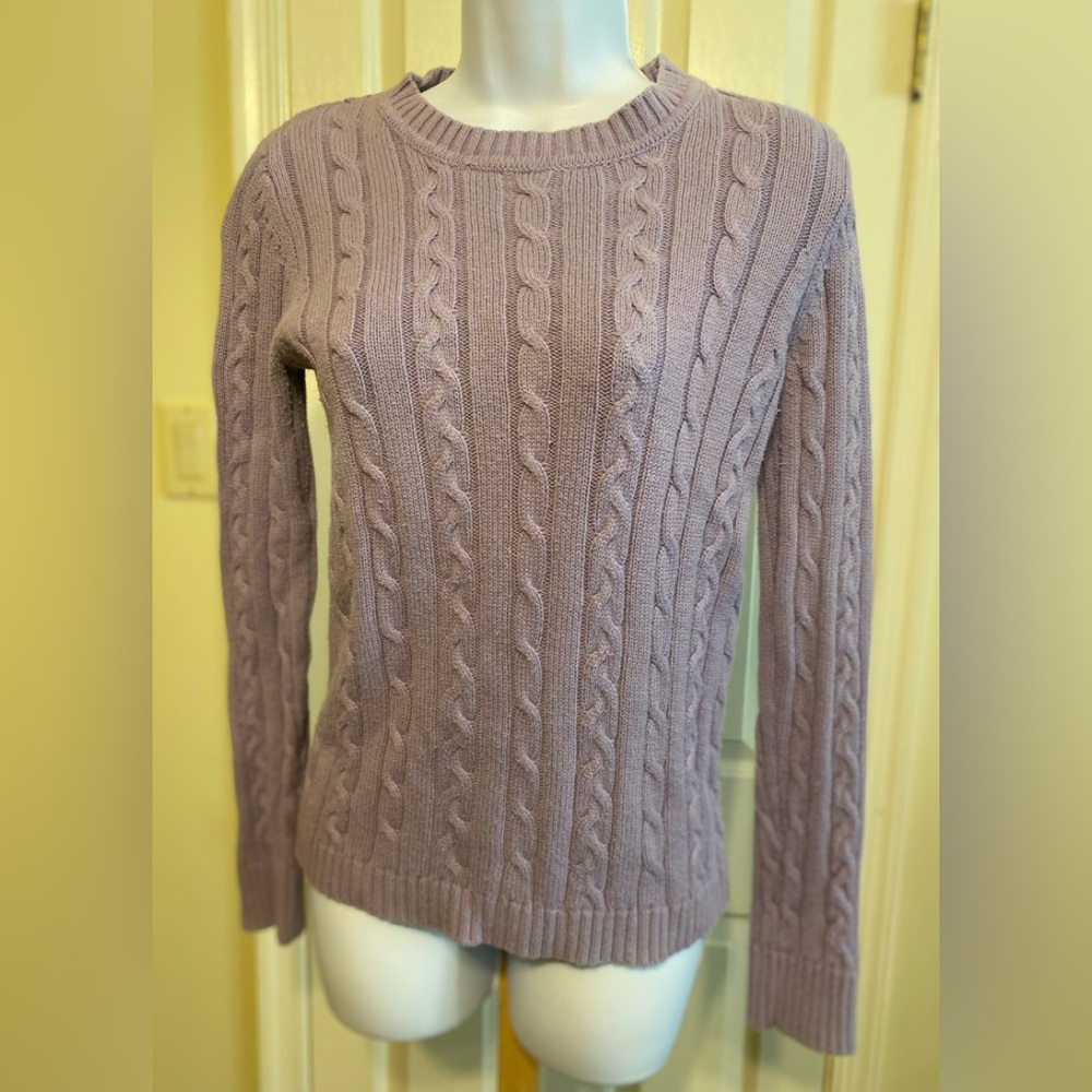 Preswick & Moore Purple Crew Neck Cable Knit Sweater, Size: S